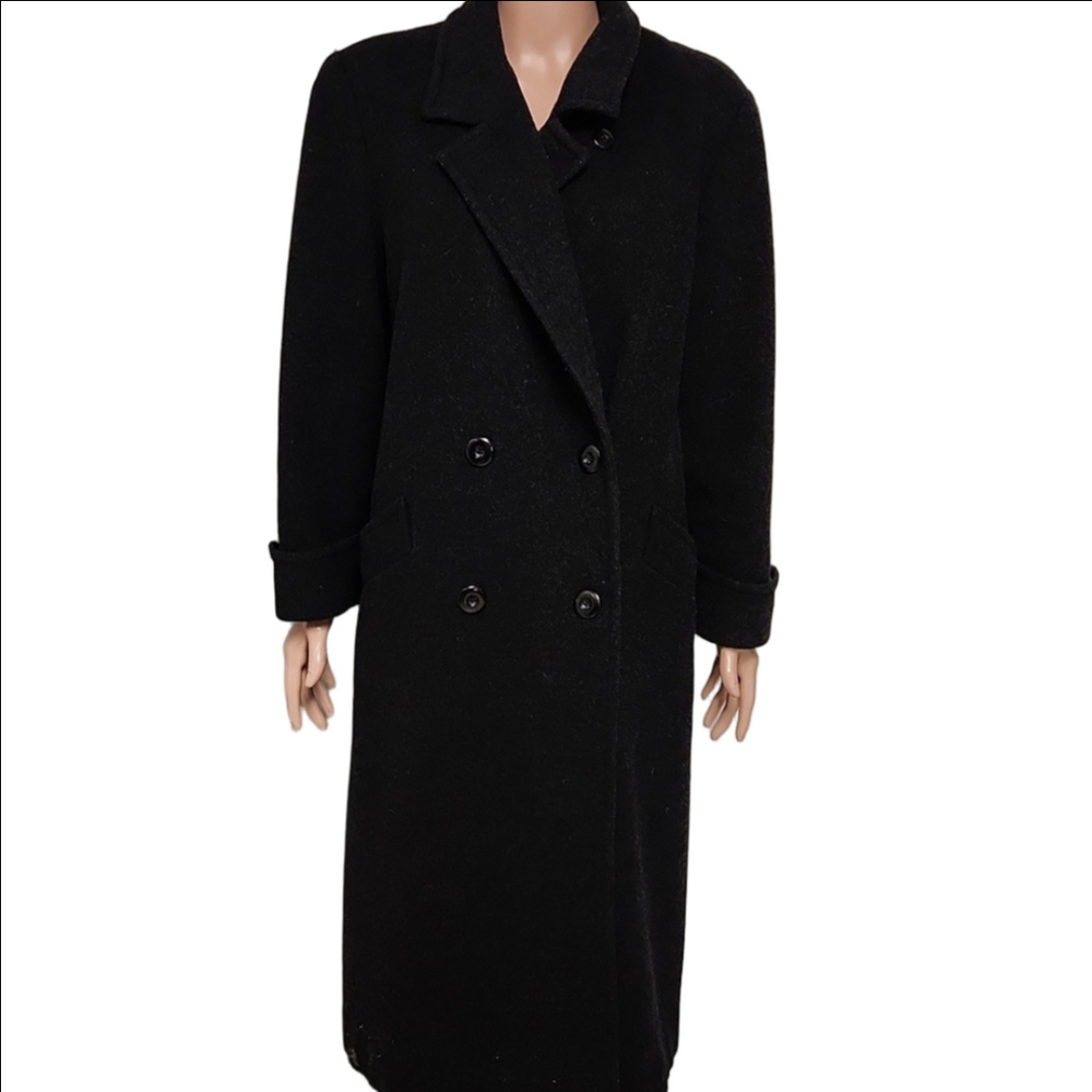 Donny Brook Elegant Black Wool Double Breast Coat